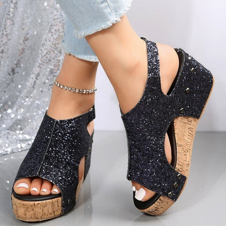 Levoire | Chaussures Compensées En Patchwork De Sequins Découpé Décontractées De Style Poisson Pour L'Extérieur Noir
