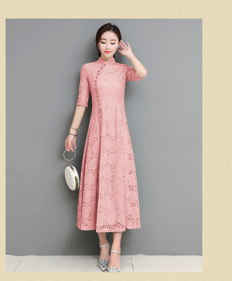 Levoire | Spitzen-Qipao Fille d'été Robe d'été Rosa