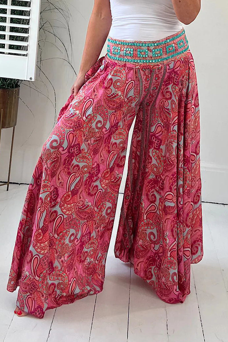 Levoire | Pantalons Taille Haute Patchwork À Impression Collégiale Décontractée Avec Impression Sur Toute La Surface