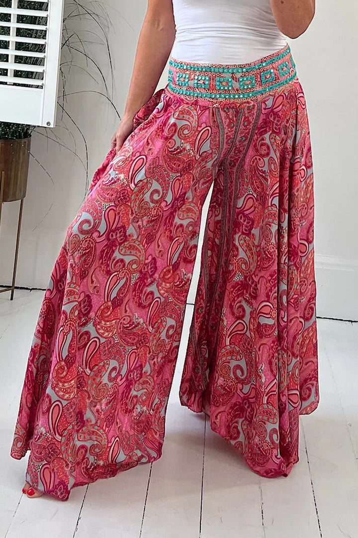 Levoire | Pantalons Taille Haute Patchwork À Impression Collégiale Décontractée Avec Impression Sur Toute La Surface