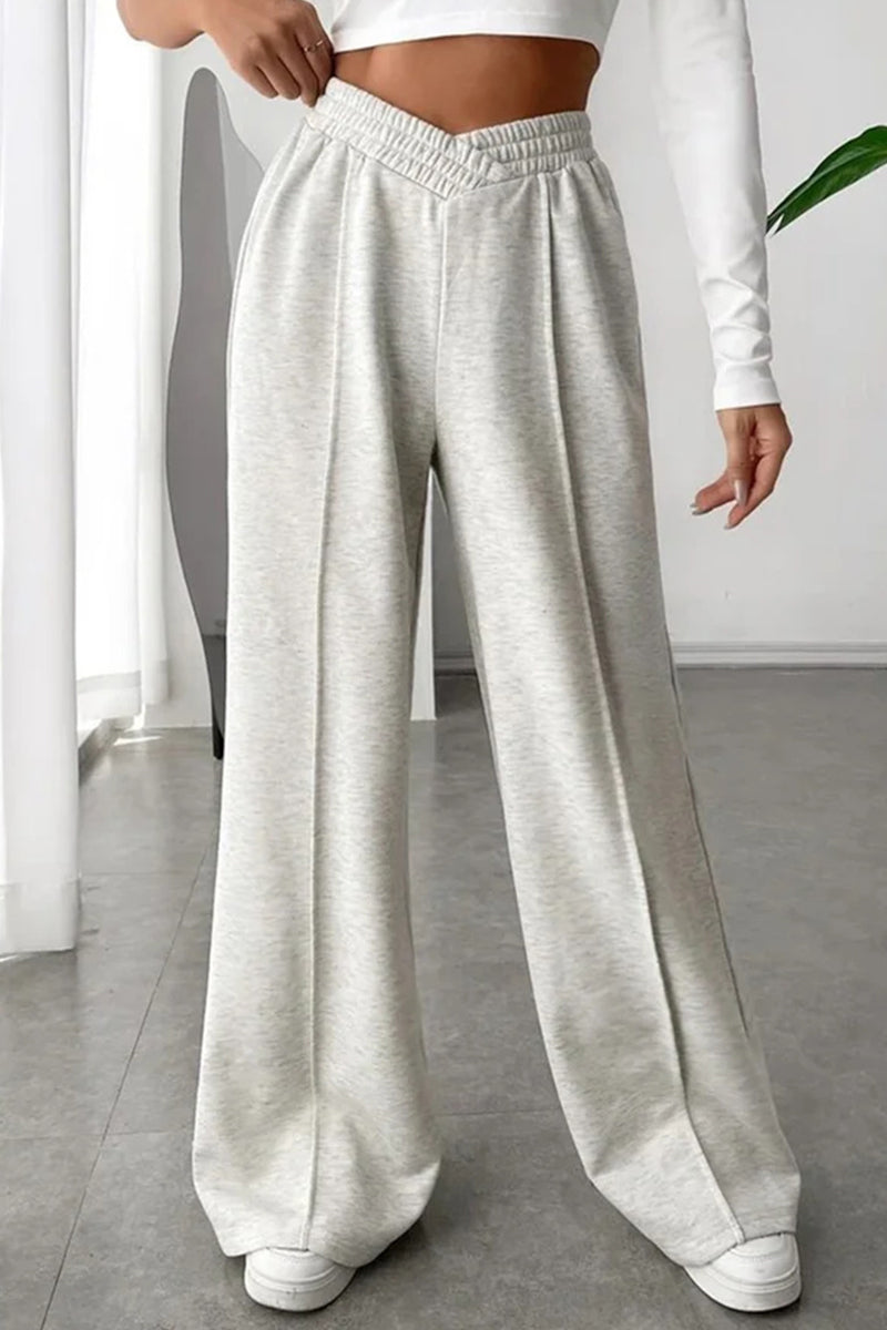 Levoire | Décontracté Unicolore Asymétrique Lâche Pantalons Large Unicolore Gris clair