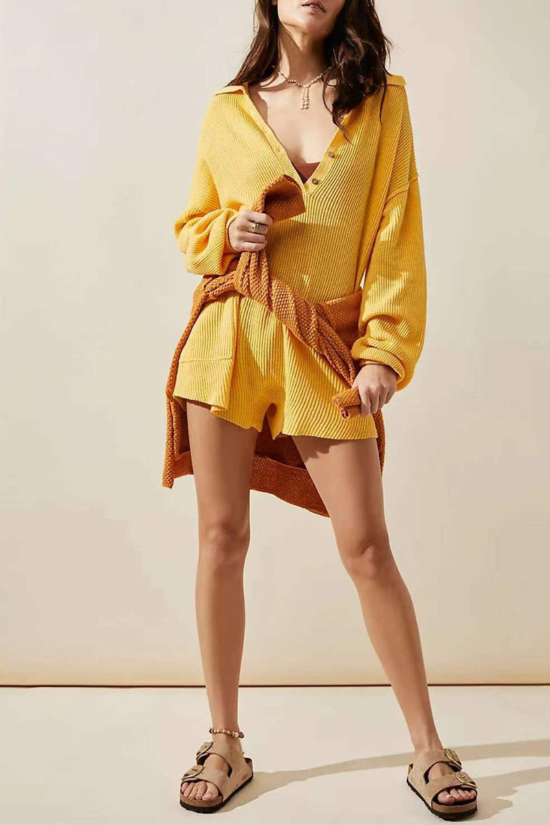 Levoire | Simplicité Décontractée Solides Boutons Encolure Dégagée Combinaison Décontractée Jaune