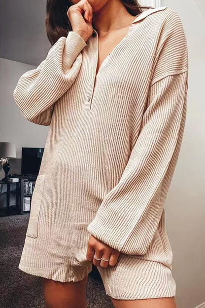 Levoire | Simplicité Décontractée Solides Boutons Encolure Dégagée Combinaison Décontractée Crème Blanc