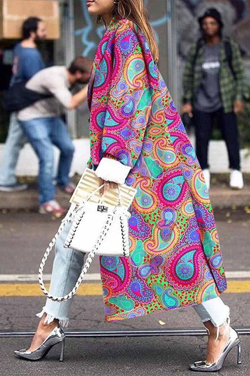 Levoire | Rue Élégante Imprimé Patchwork Col Revers Vêtements De Dessus Rosa