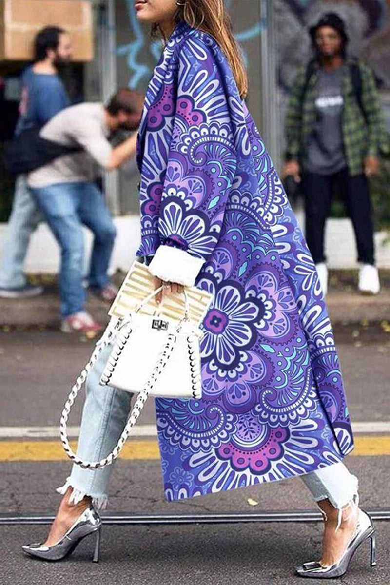 Levoire | Rue Élégante Imprimé Patchwork Col Revers Vêtements De Dessus Lilas