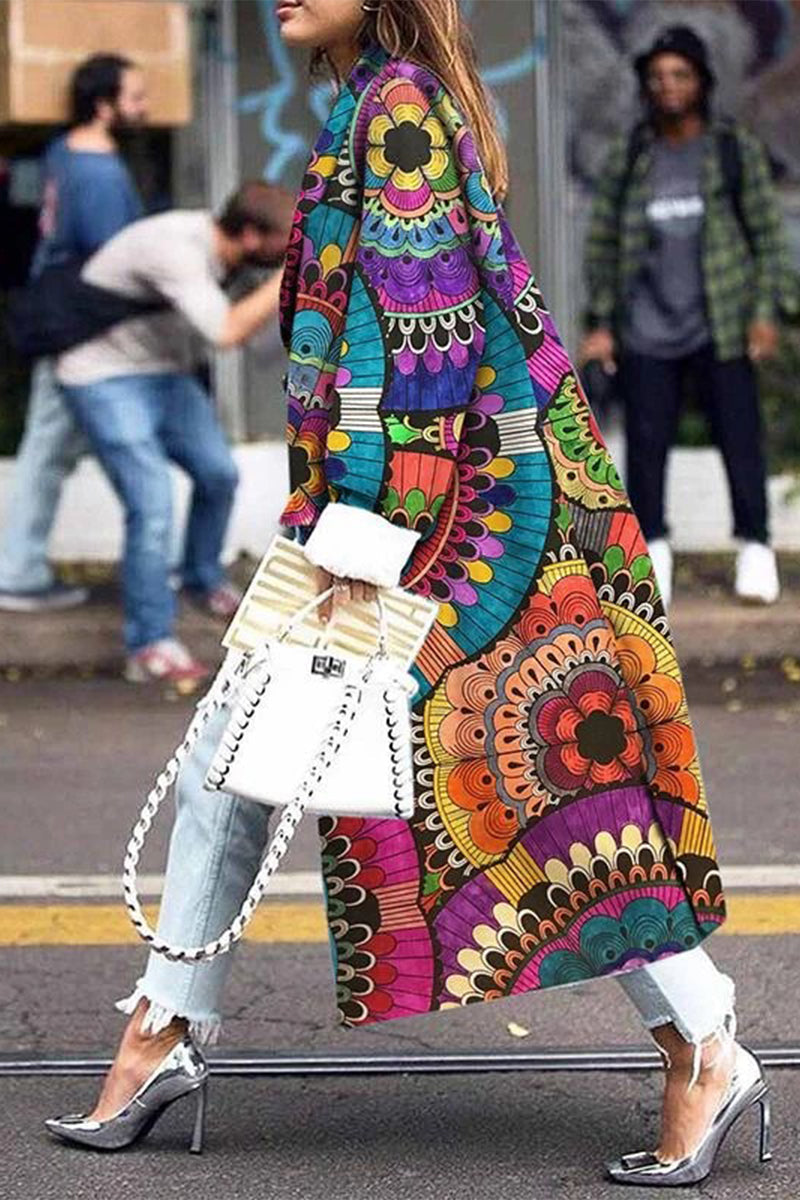 Levoire | Rue Élégante Imprimé Patchwork Col Revers Vêtements De Dessus Multicolore