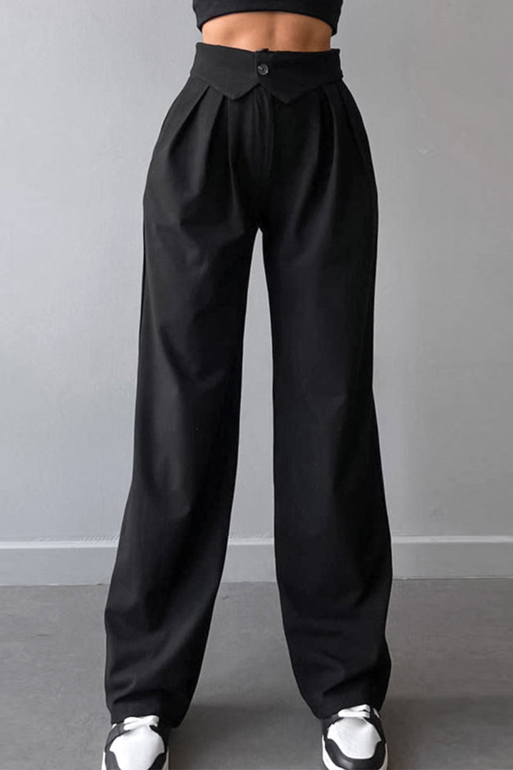 Levoire | Rue Solide Pli Relaxé Taille Haute Droite Couleur Solide Bas Noir