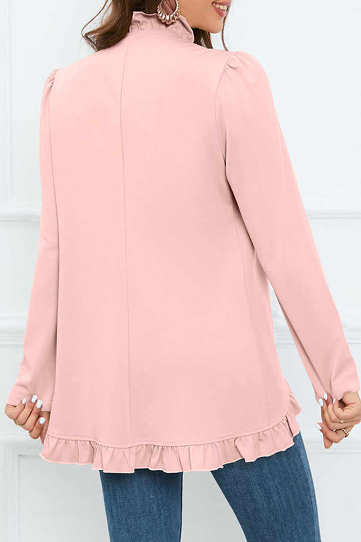 Levoire | Élégante Chemise Ruffle À Boucle Unie Col En Feuille De Lotus Vêtements D'Extérieur