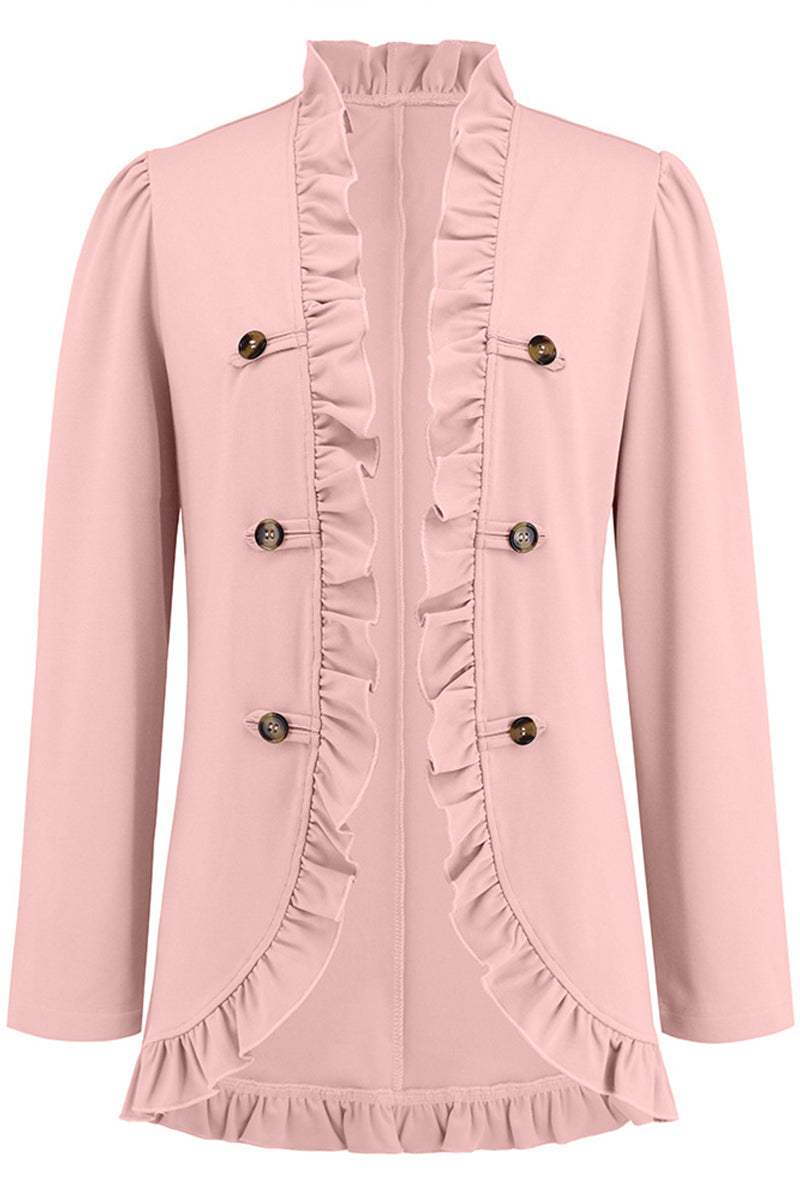 Levoire | Élégante Chemise Ruffle À Boucle Unie Col En Feuille De Lotus Vêtements D'Extérieur