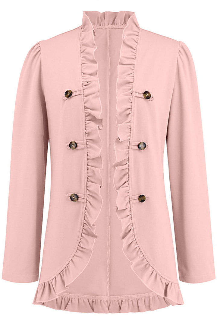 Levoire | Élégante Chemise Ruffle À Boucle Unie Col En Feuille De Lotus Vêtements D'Extérieur