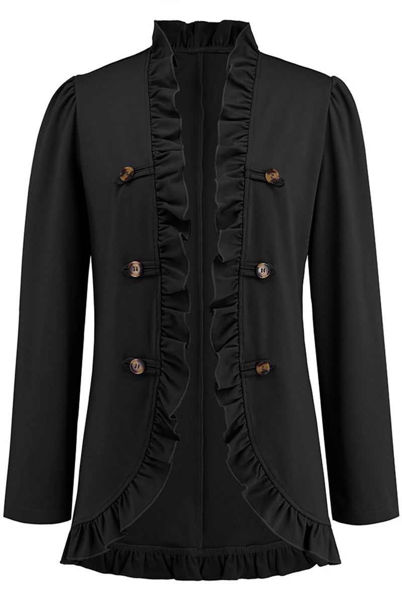 Levoire | Élégante Chemise Ruffle À Boucle Unie Col En Feuille De Lotus Vêtements D'Extérieur