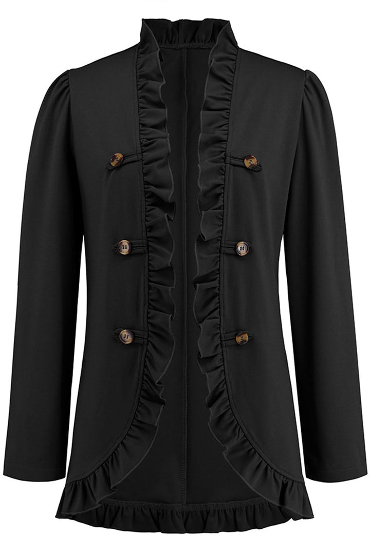 Levoire | Élégante Chemise Ruffle À Boucle Unie Col En Feuille De Lotus Vêtements D'Extérieur