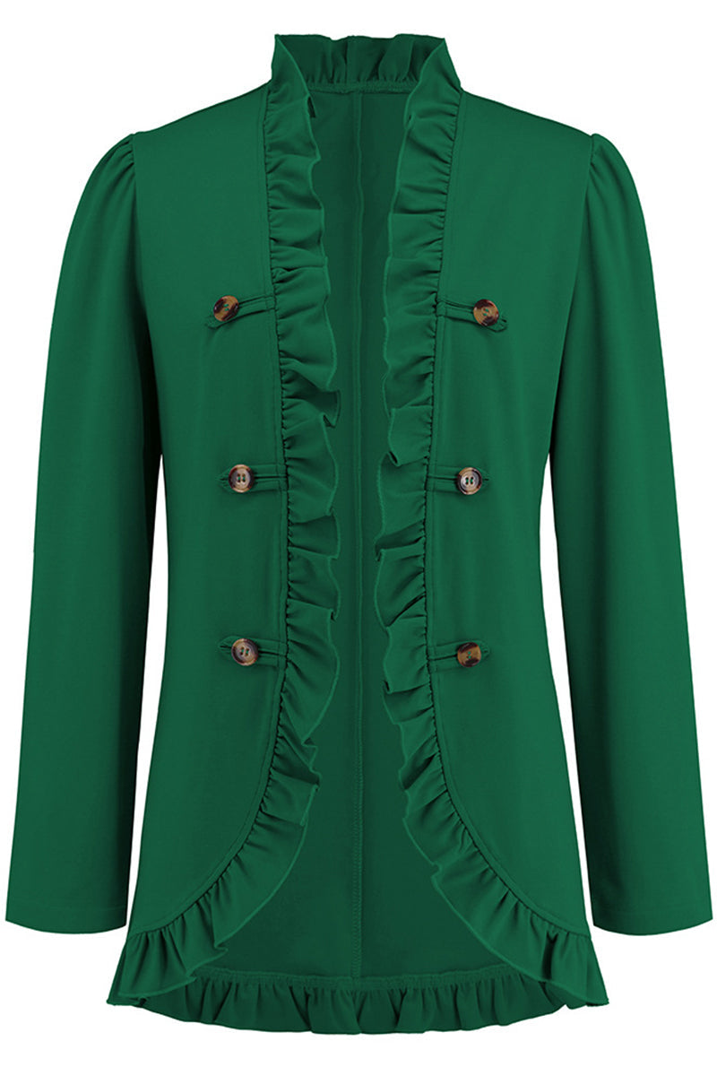 Levoire | Élégante Chemise Ruffle À Boucle Unie Col En Feuille De Lotus Vêtements D'Extérieur