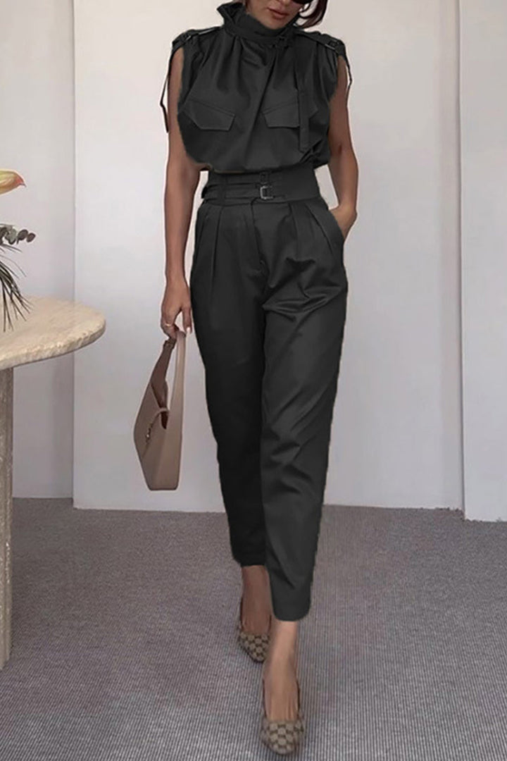 Levoire | Rue Élégante Solide Patchwork Col Roulé Jumpsuits Réguliers Noir