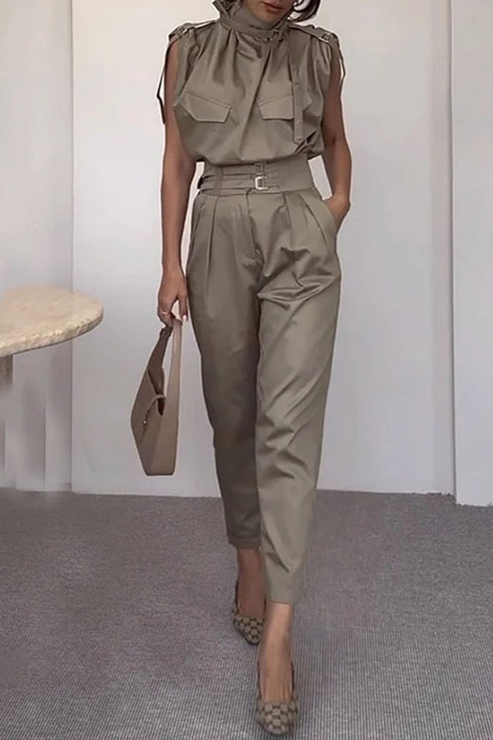 Levoire | Rue Élégante Solide Patchwork Col Roulé Jumpsuits Réguliers Lady Grey