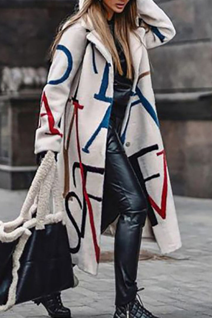 Levoire | Rue Élégante Imprimé Patchwork Col Revers Vêtements D'Extérieur Blanc