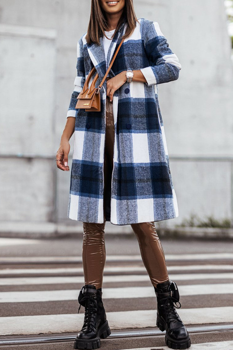 Levoire | Style Britannique Élégant À Motifs À Carreaux Contrastés Avec Col Retourné Outerwear