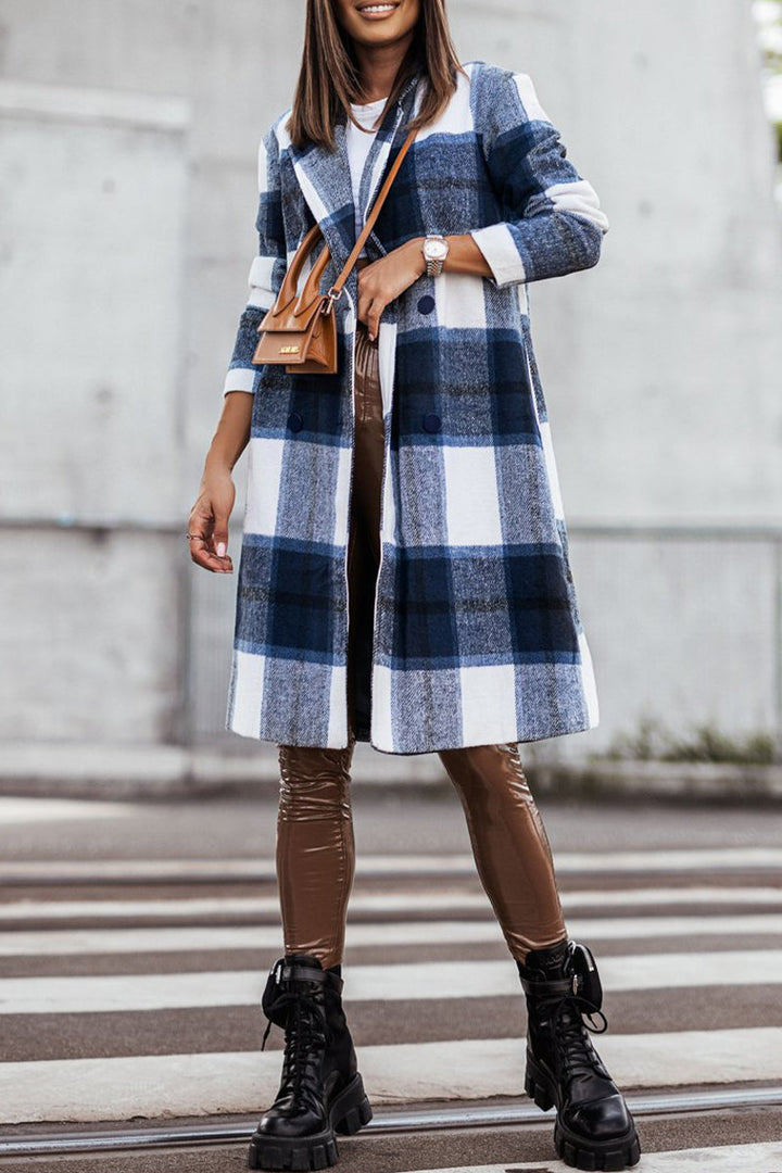 Levoire | Style Britannique Élégant À Motifs À Carreaux Contrastés Avec Col Retourné Outerwear