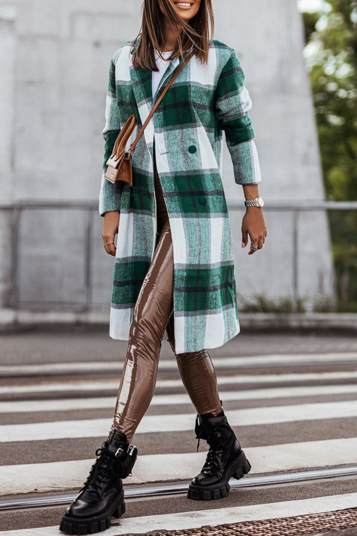 Levoire | Style Britannique Élégant À Motifs À Carreaux Contrastés Avec Col Retourné Outerwear
