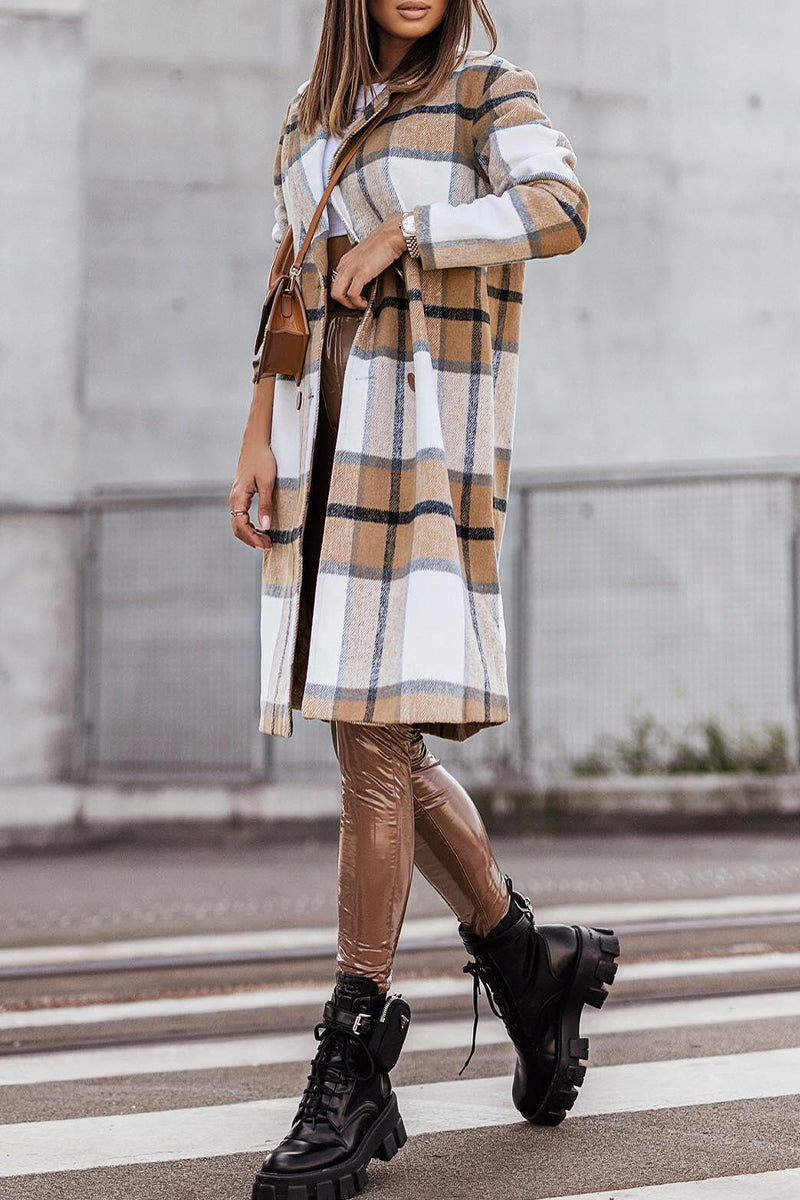 Levoire | Style Britannique Élégant À Motifs À Carreaux Contrastés Avec Col Retourné Outerwear