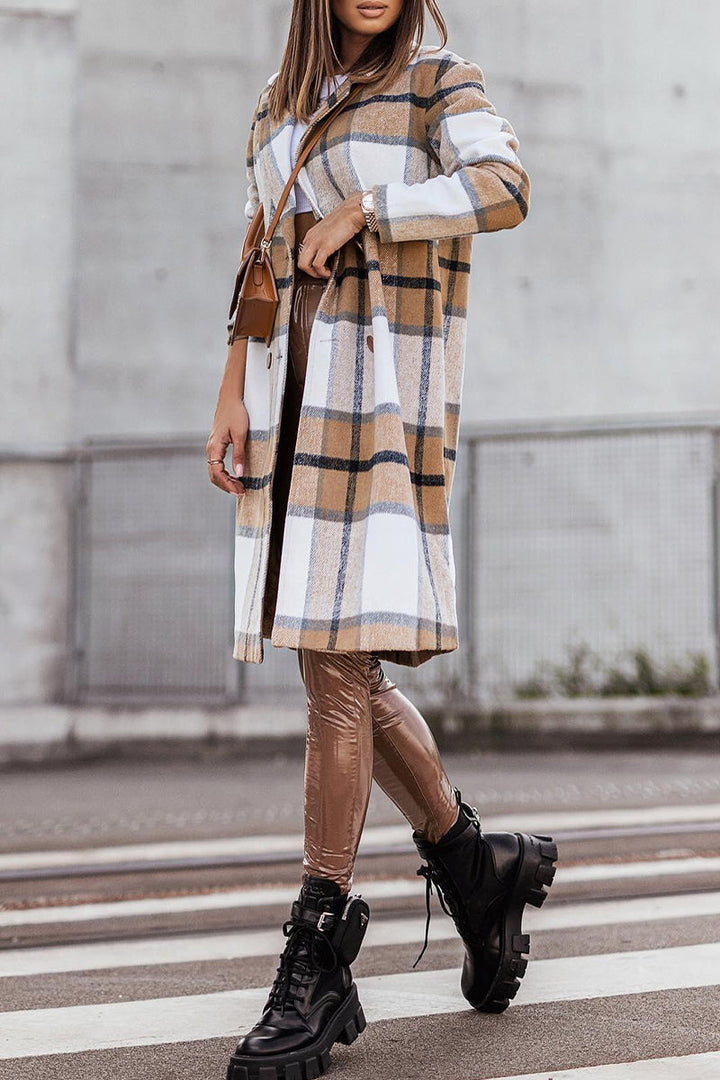 Levoire | Style Britannique Élégant À Motifs À Carreaux Contrastés Avec Col Retourné Outerwear