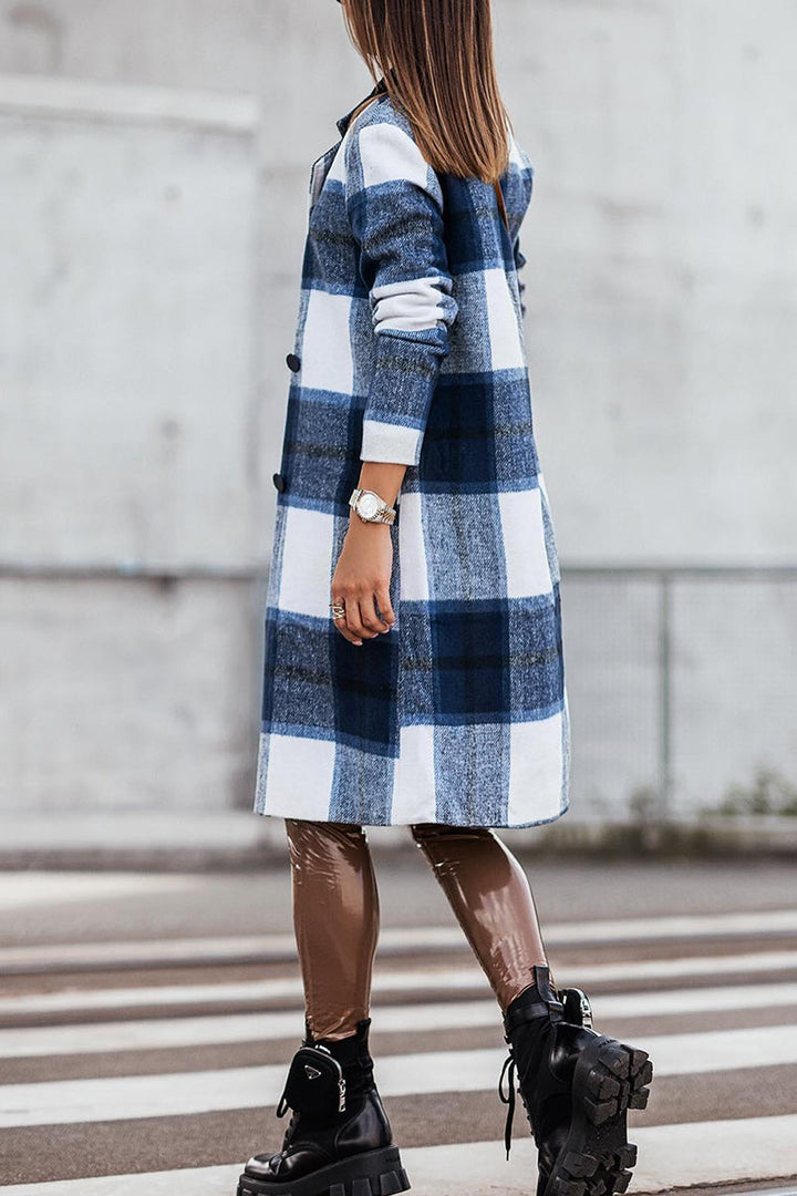 Levoire | Style Britannique Élégant À Motifs À Carreaux Contrastés Avec Col Retourné Outerwear