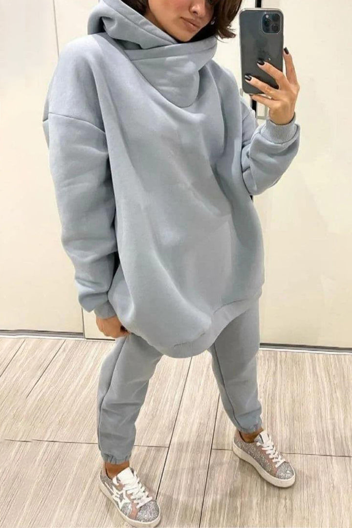 Levoire | Décontracté Simple Sacs Capuche Col Long Manches Deux Pièces Gris clair