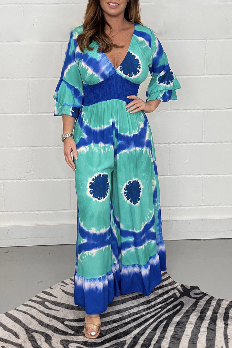 Levoire | Détente Collège Impression Patchwork Encolure Décontractée Salopettes Bleu