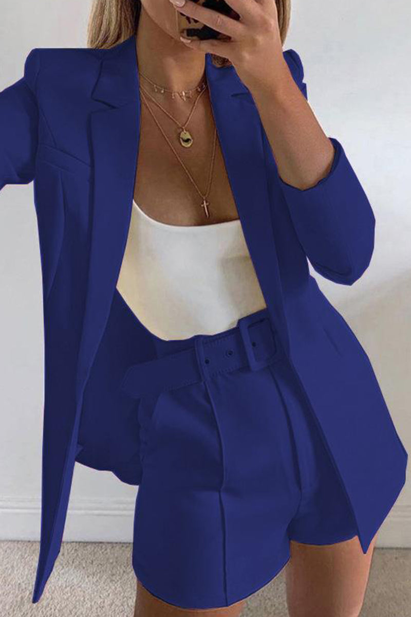 Levoire | Manteau De Costume À Revers Élégant À Manches Longues Et Shorts De Costume Étroits En Deux Pièces Tibet bleu