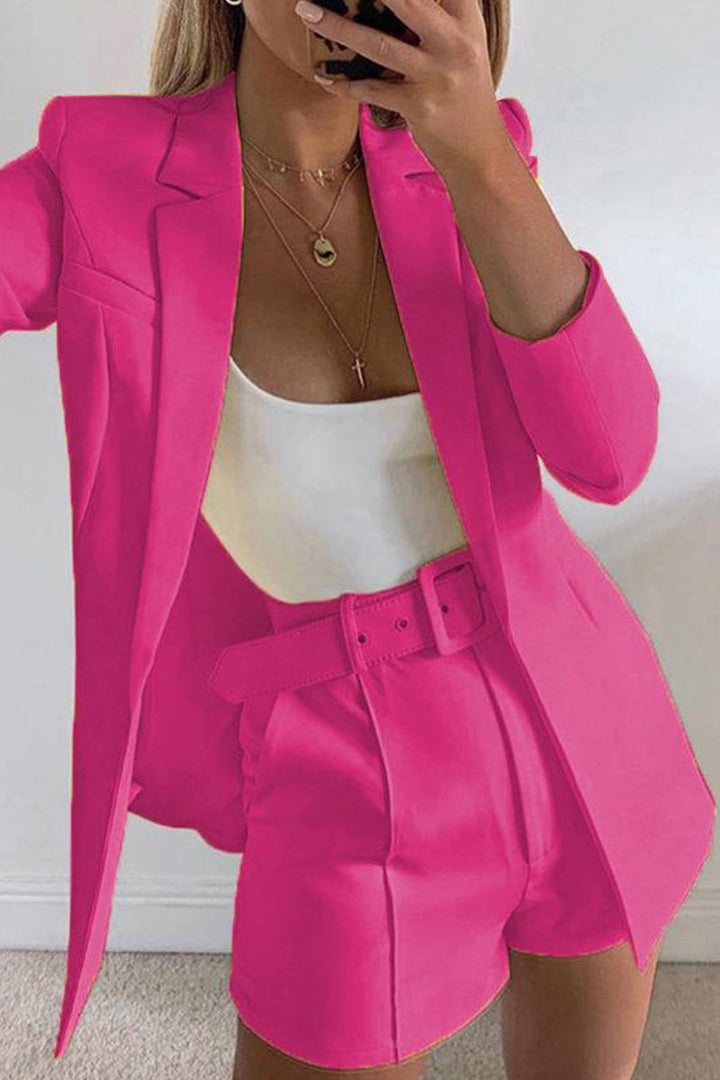 Levoire | Manteau De Costume À Revers Élégant À Manches Longues Et Shorts De Costume Étroits En Deux Pièces Rosenrot