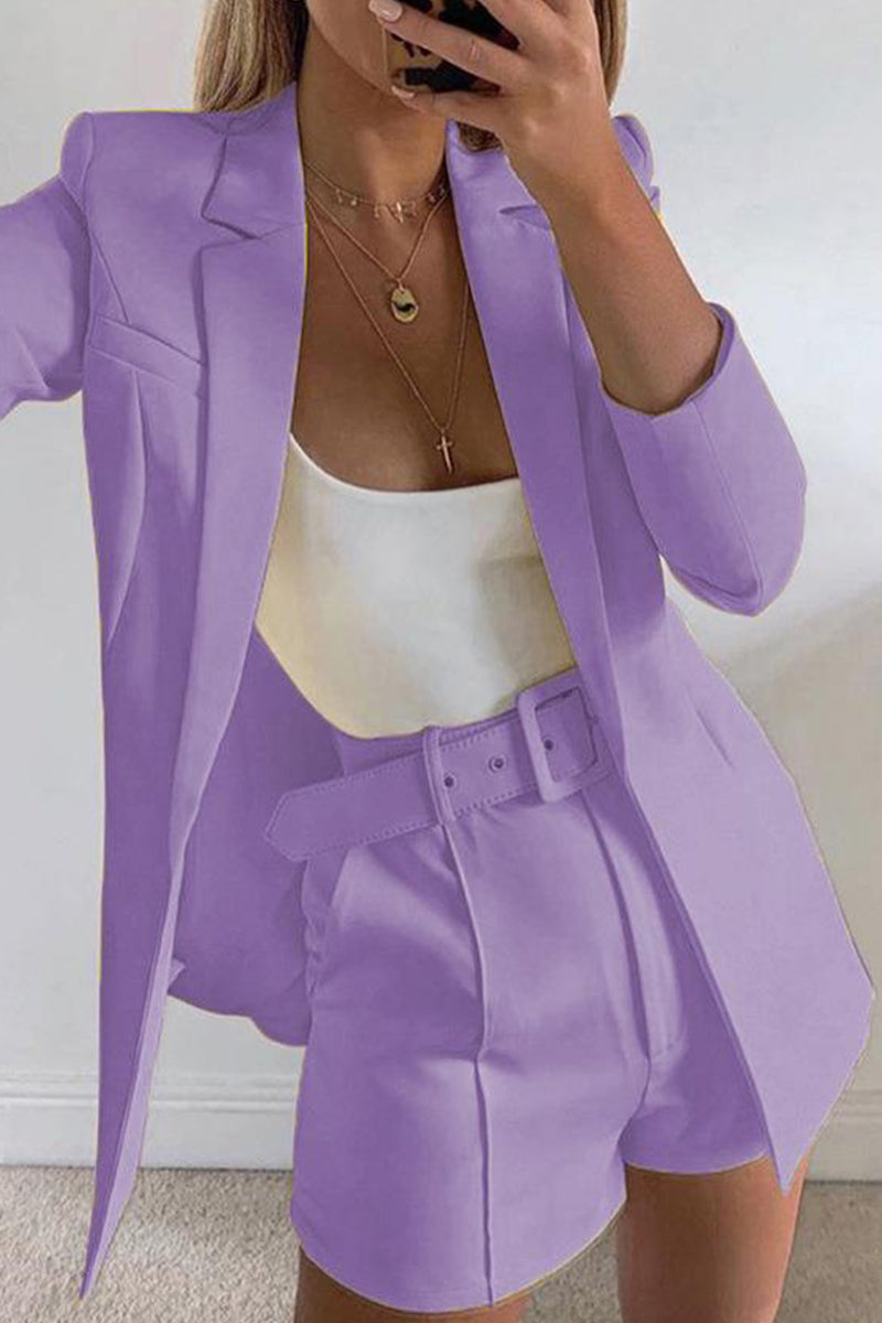 Levoire | Manteau De Costume À Revers Élégant À Manches Longues Et Shorts De Costume Étroits En Deux Pièces Lilas