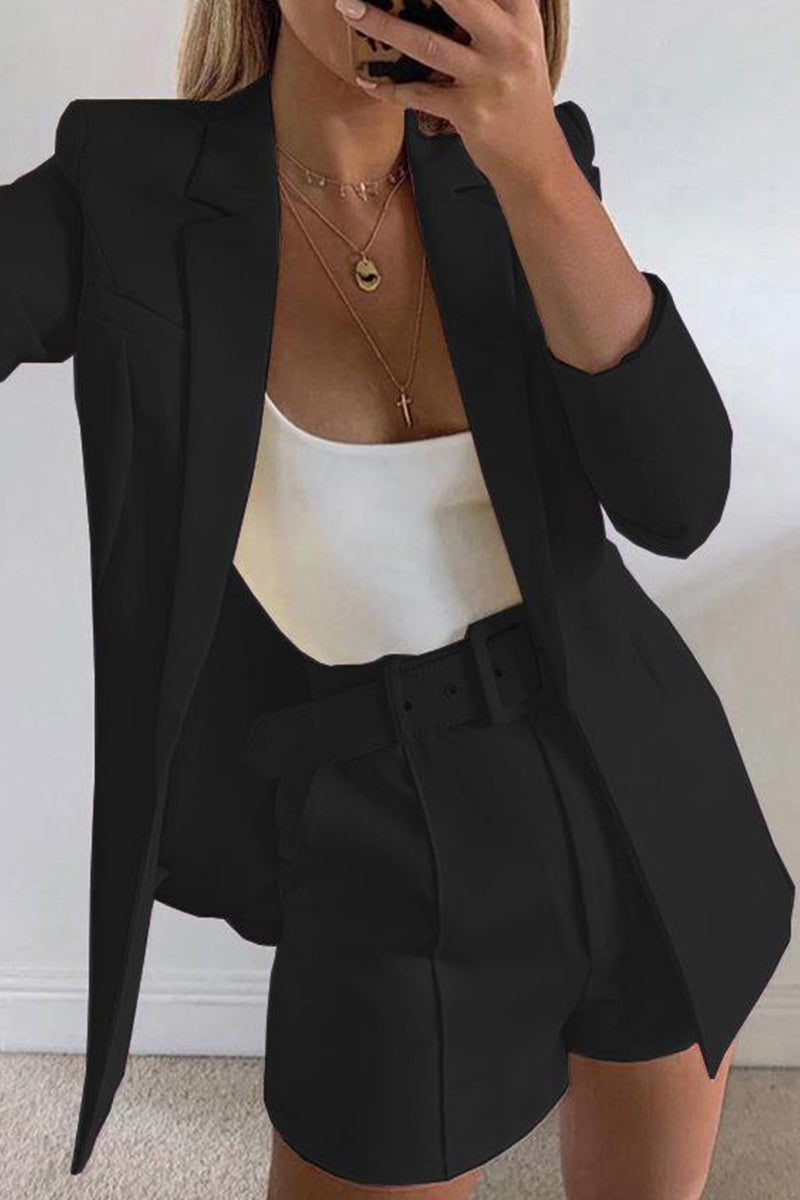 Levoire | Manteau De Costume À Revers Élégant À Manches Longues Et Shorts De Costume Étroits En Deux Pièces Noir