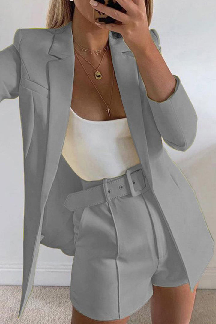 Levoire | Manteau De Costume À Revers Élégant À Manches Longues Et Shorts De Costume Étroits En Deux Pièces Gris clair