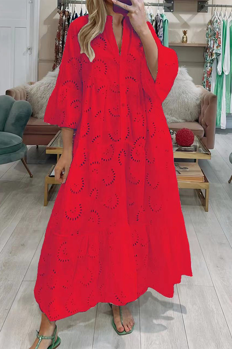 Levoire | Robe Aligneé À Encolure En V Décontractée Unicolore Découpée Rot