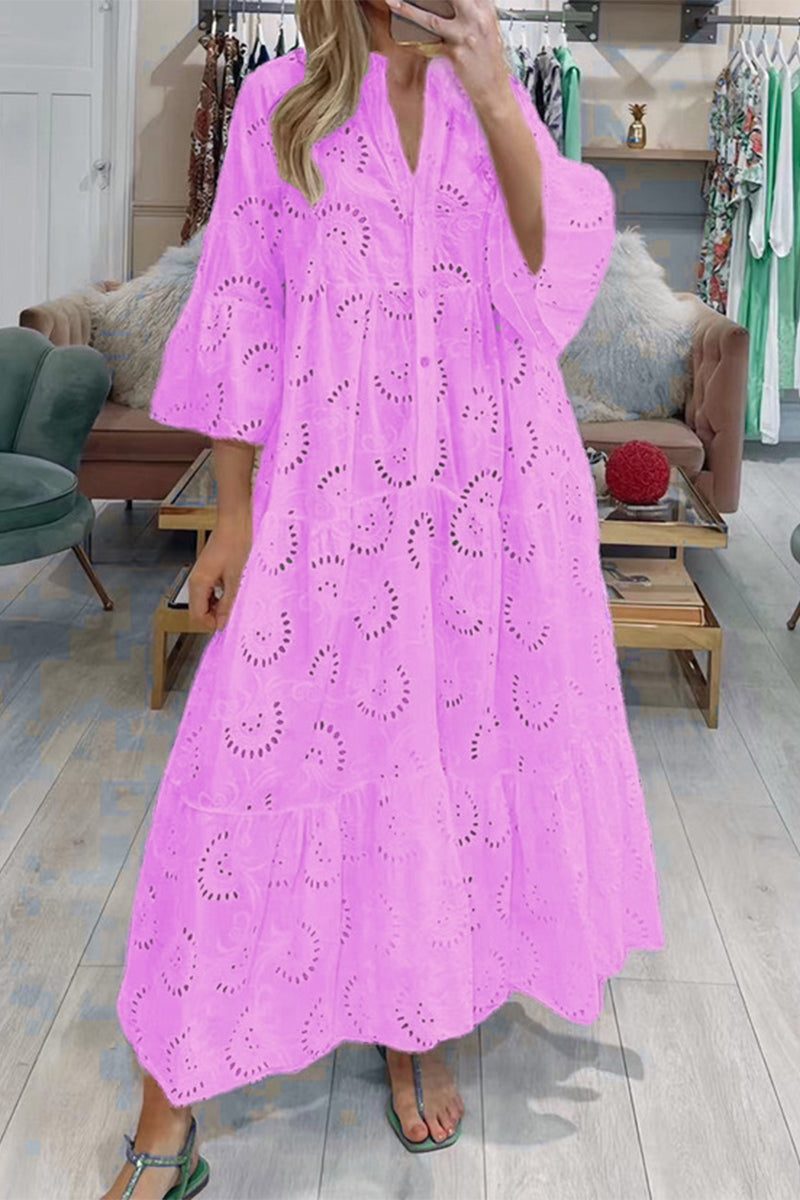 Levoire | Robe Aligneé À Encolure En V Décontractée Unicolore Découpée Rosa