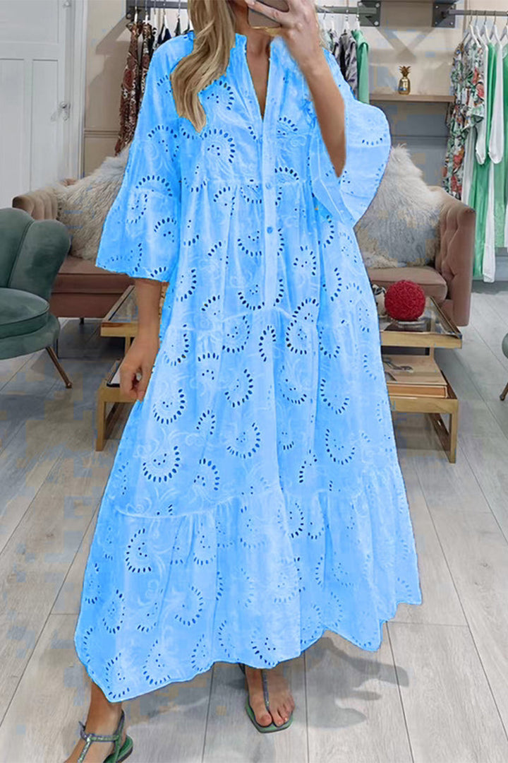 Levoire | Robe Aligneé À Encolure En V Décontractée Unicolore Découpée Bleu