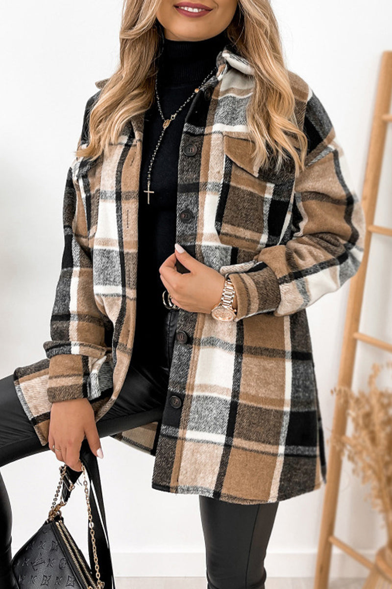Levoire | Chemise Décontractée À Motifs Carreaux Avec Col Khaki