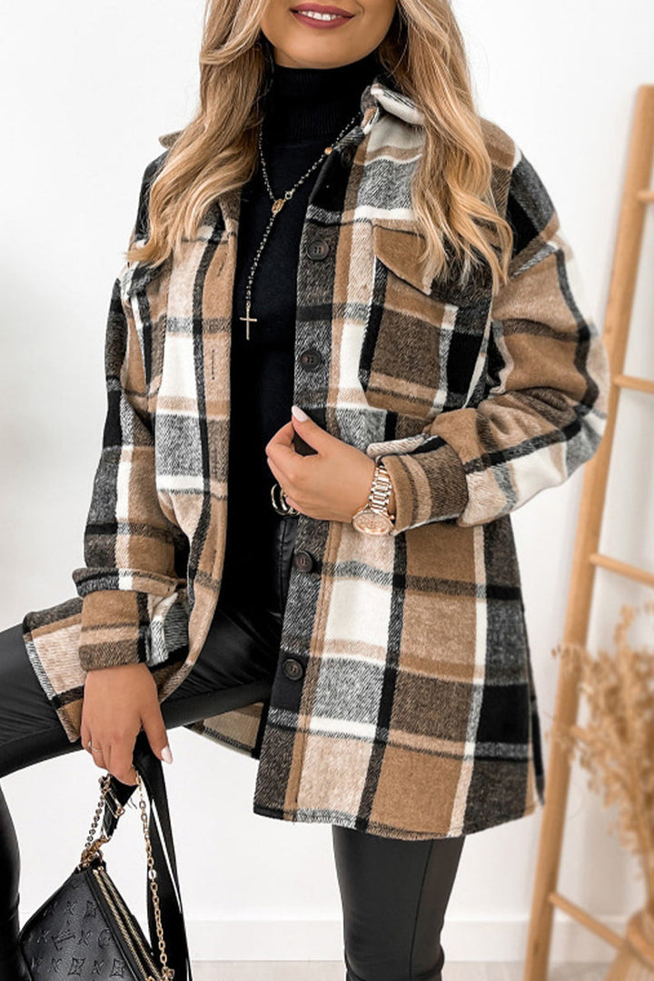 Levoire | Chemise Décontractée À Motifs Carreaux Avec Col Khaki