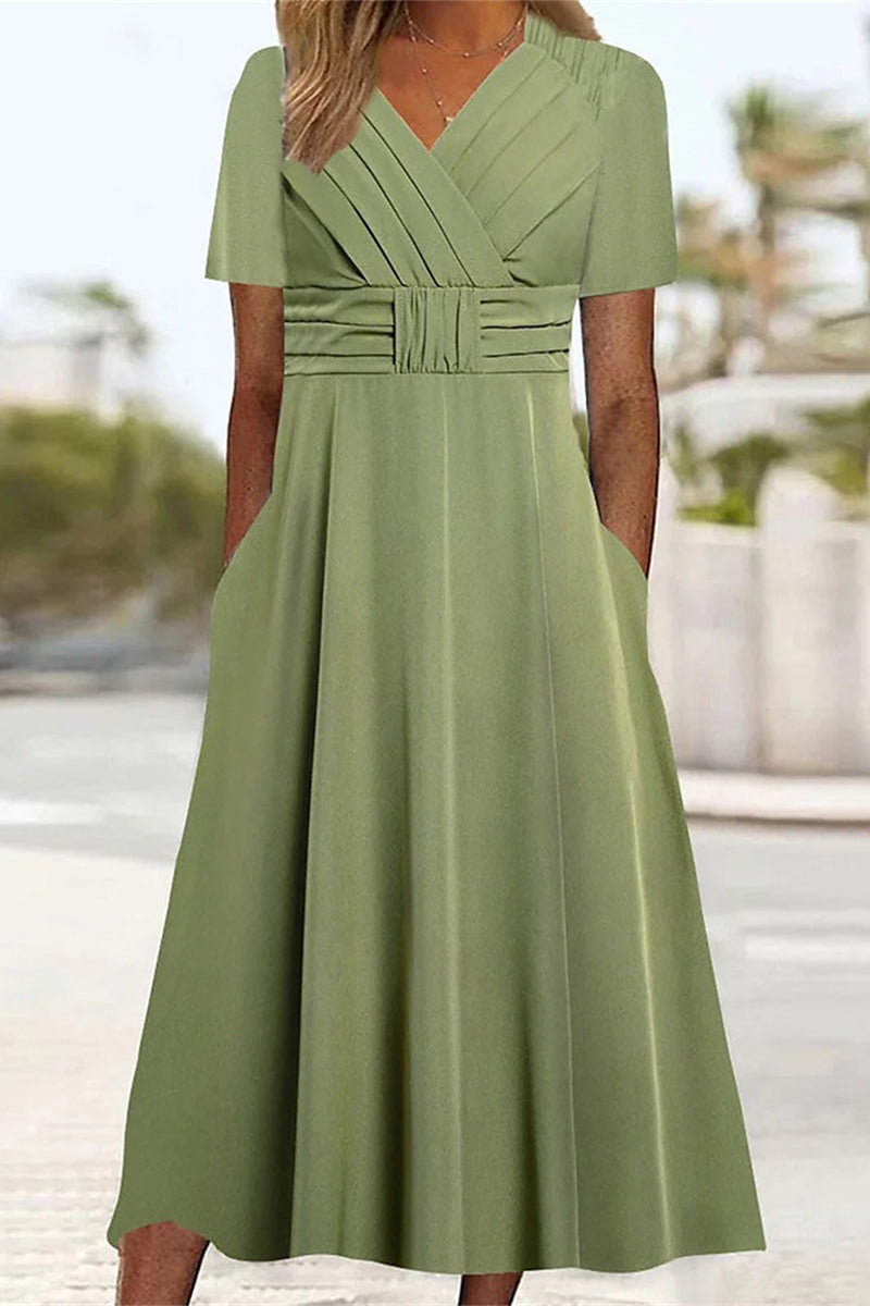 Levoire | Robes À Encolure En V Unies Décontractées Vert