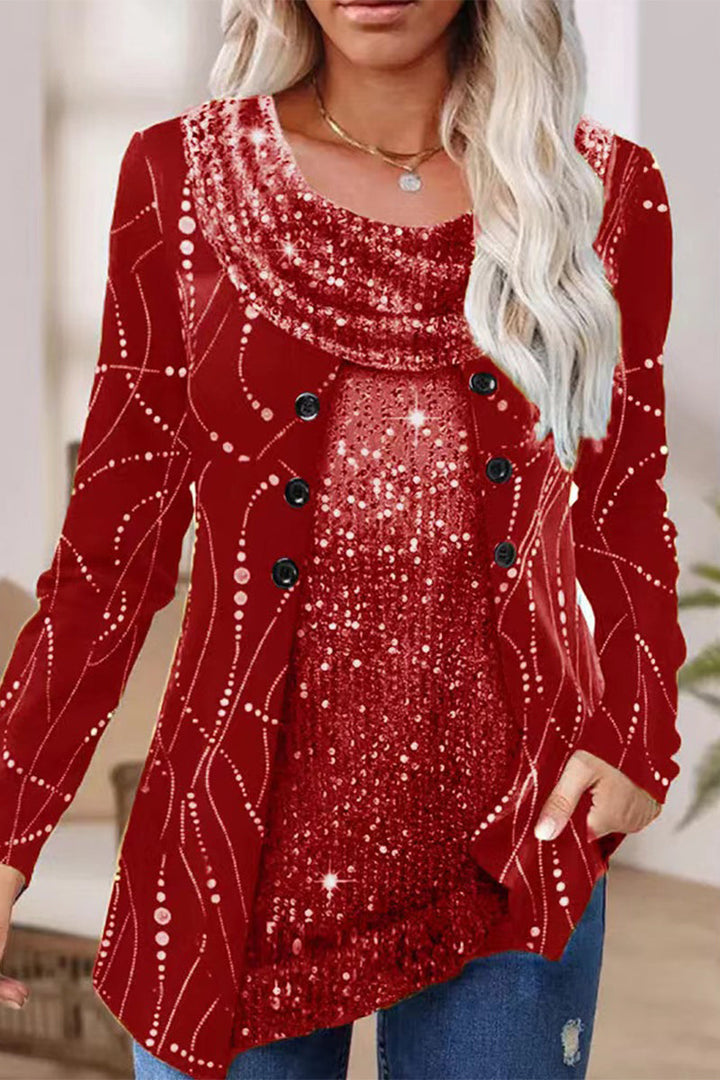 Levoire | Tops À Col En Sequins Unis Décontractés De Rue Rot