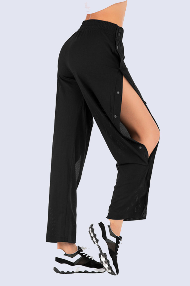 Levoire | Vêtements De Sport Décontractés Boucle Solide Taille Haute Ample Pantalons À Jambes Larges Couleur Unie Noir