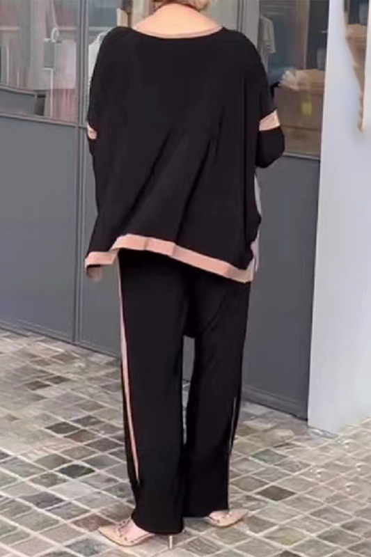 Levoire | Décontracté Solide Patchwork Col En V Manches Courtes Deux Pièces