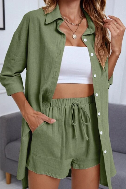 Levoire | Simplicité Décontractée Sac Simple Col Rabattu Manches Mi-Longues Deux Pièces