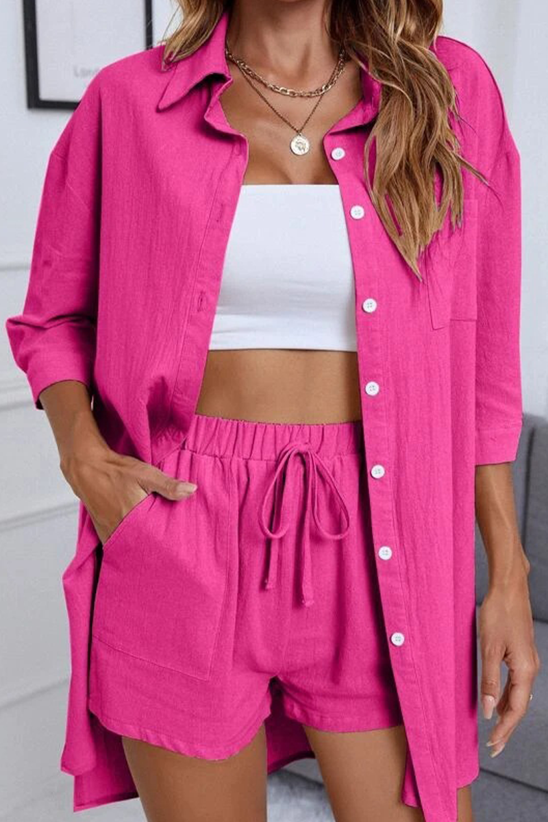 Levoire | Simplicité Décontractée Sac Simple Col Rabattu Manches Mi-Longues Deux Pièces Rosenrot