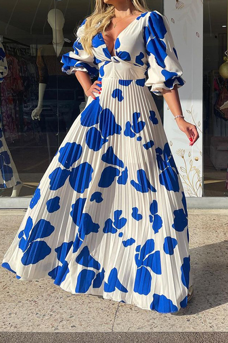 Levoire | Élégant Imprimé Géométrique Décolleté En V Robes Bleu