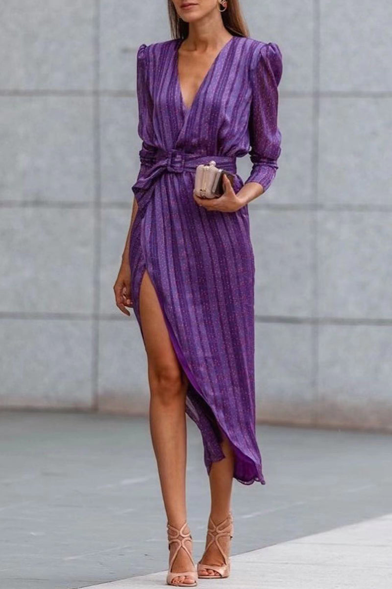 Levoire | Robe De Taille Asymétrique En Patchwork Rayé Élégant Lilas