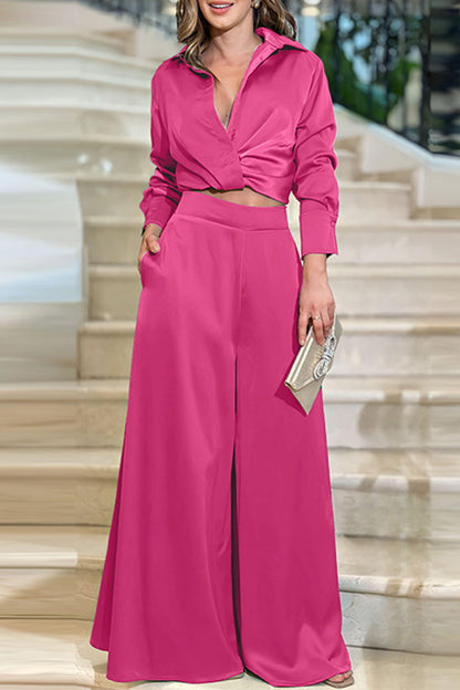 Levoire | Élégante Unie Pliable Col Rabattu Deux Pièces Longues Manches Rosenrot