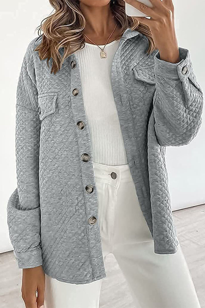 Levoire | Veste Décontractée Unie À Col Rabattu Avec Boutons Gris