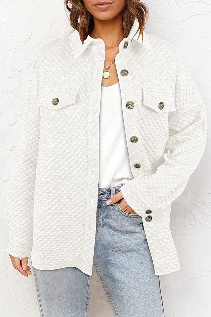 Levoire | Veste Décontractée Unie À Col Rabattu Avec Boutons Blanc
