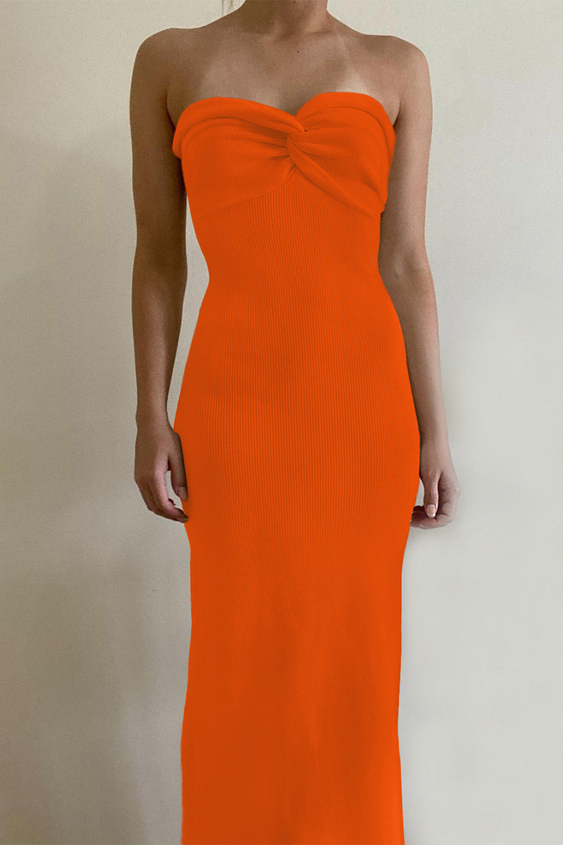Levoire | Robe Sexy Solide Asymétrique Sans Bretelles À Une Étape Orange